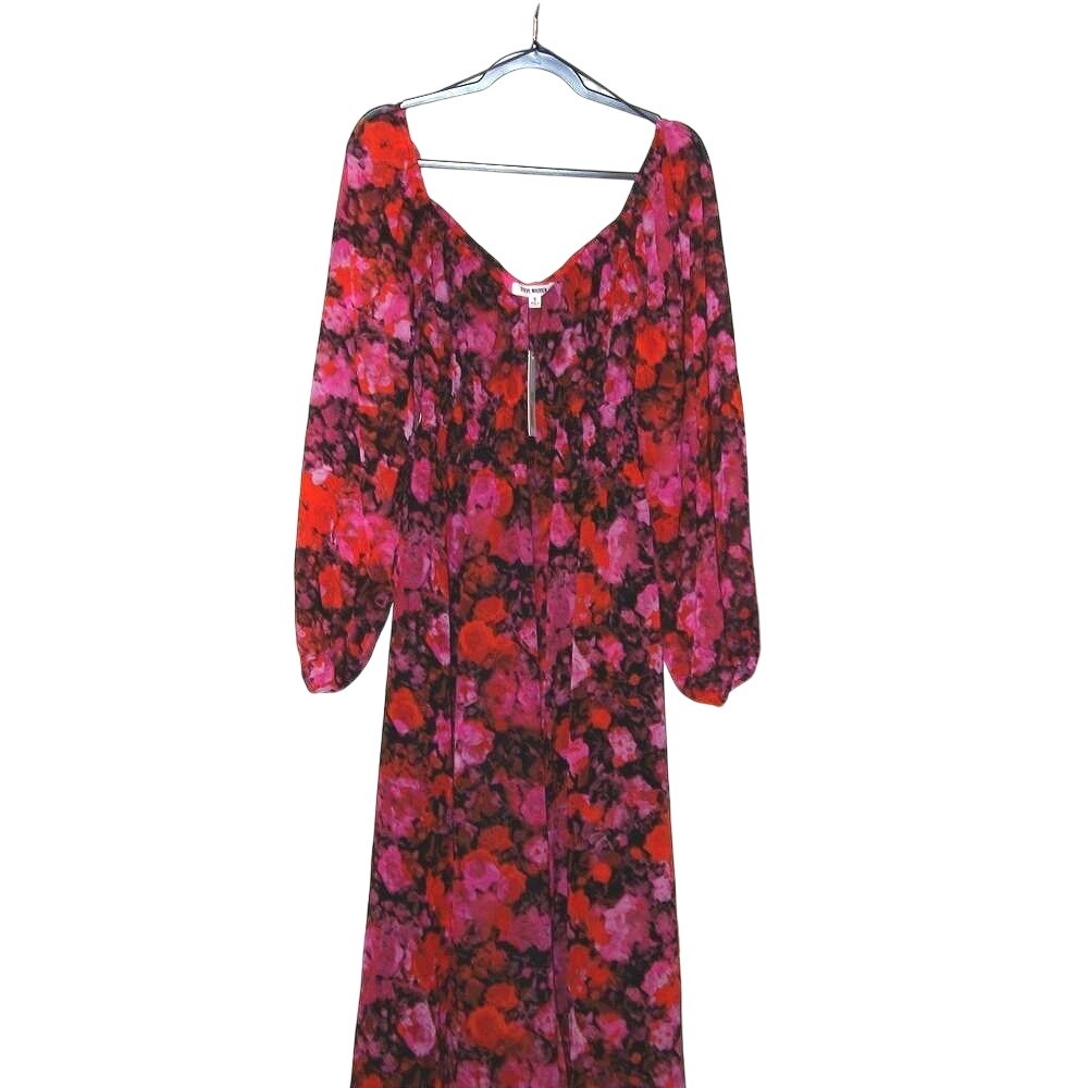 Steve Madden Womens Floral Print Long Sleeve Square Neck Midi‎ Dress Size Small
